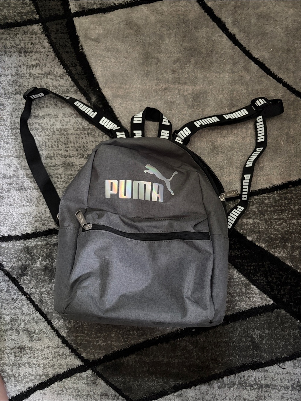 Puma Gray Backpack with Holographic Logo and Branded Straps